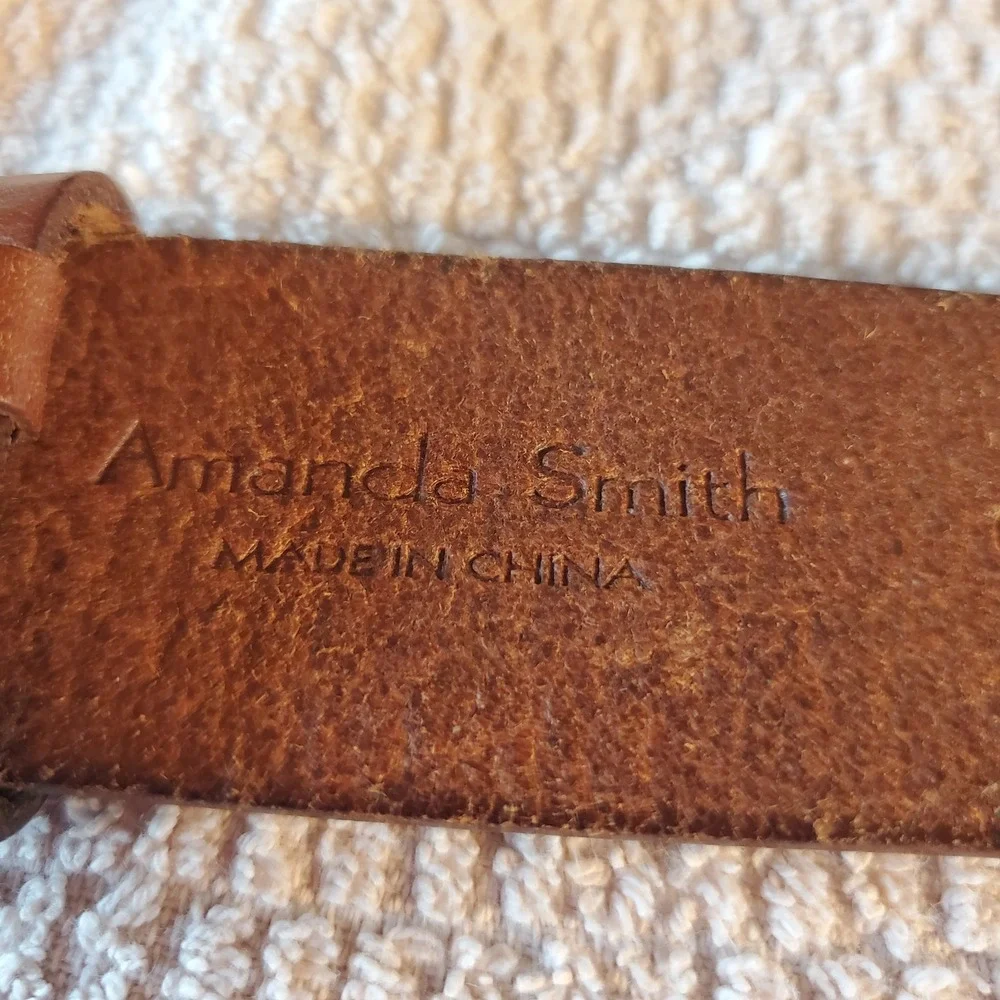 Amanda Smith Brown Leather Double‎ Prong Grommet Belt Womens Small RN13711